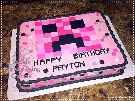 Pink Minecraft, Creeper Birthday Cake Pink Minecraft Birthday Party, Pink Minecraft Party, Pink Minecraft Cake, Girl Minecraft Party, Girls Minecraft Birthday Party, Minecraft Birthday Decorations, Pastel Minecraft, Diy Minecraft Birthday Party, Rapunzel Birthday Cake