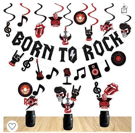 Rock Star Party Decorations, Rock And Roll Theme Party, Rock And Roll Party Decorations, Rock And Roll Party, Rock And Roll Birthday Party, Rock Baby Showers, Rock Birthday, Music Party Decorations, Born To Rock