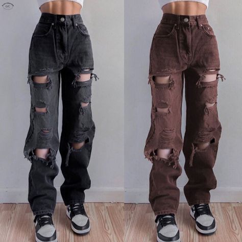 Distressed Streetwear, Ripped High Waisted Jeans, Ripped Jeans Women, High Waisted Ripped Jeans, Ripped Women, Womens Ripped Jeans, Harajuku Fashion Street, Eco Print, Streetwear Jeans