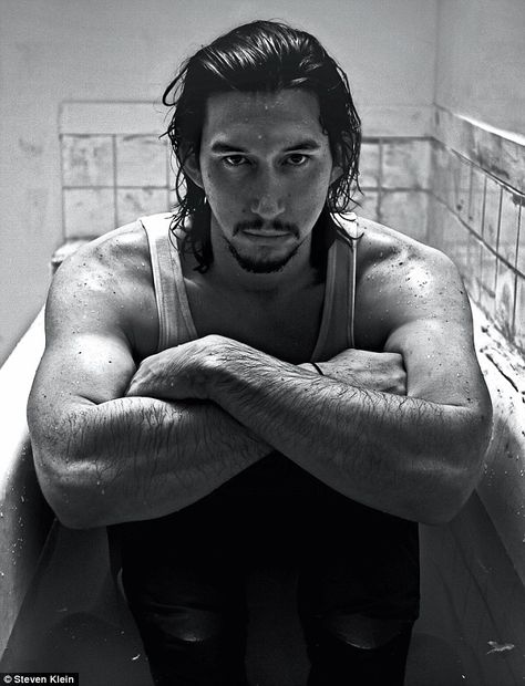 Muscle: Adam appeared to have packed on the pounds since shooting the movie last year Adam Driver Interview, Kylo Ren Adam Driver, Ben Solo, Mark Hamill, Adam Driver, Kylo Ren, The Villain, Punctuation, Man Crush