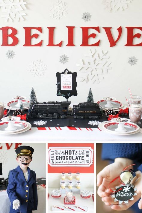 Polar Express Christmas Party For Adults, The Polar Express Party Ideas, Polar Express Balloons, Polar Express Table Decor, Polar Express Christmas Tree Ideas, Polar Express Themed Dinner, Polar Express Balloon Arch, Polar Express Birthday Party Ideas, Polar Express Party Decorations