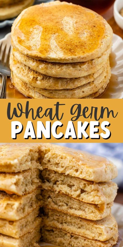 Easy fluffy pancakes with a little bit of wheat germ on top - might sound funny but these are seriously the best pancakes we've ever made! Wheat Germ Pancakes, Wheat Germ Recipes, The Best Pancakes, Best Pancakes, 30 Minute Meals Easy, Pancake Recipes, Recipes With Few Ingredients, Brunch Food, Diner Recipes