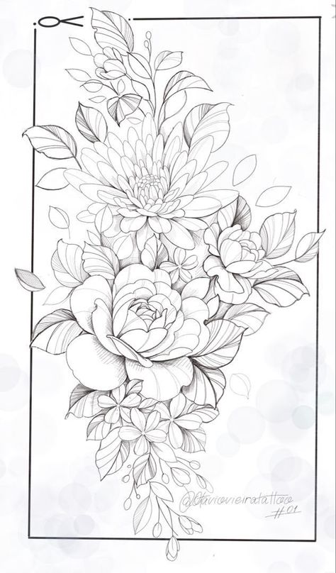 Tattoo Fine Line, Mandala Flower Tattoos, Floral Thigh Tattoos, Rose Shoulder Tattoo, Flower Tattoo Drawings, Flower Line Drawings, Muster Tattoos, Flower Drawing Tutorials, Floral Tattoo Sleeve