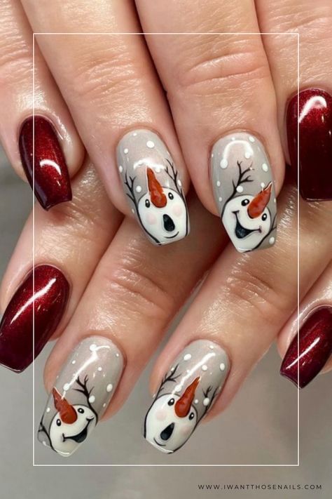 gray snowman nails Nail Art Noel, Snowman Nails, Cute Christmas Nails, Christmas Gel Nails, Christmas Nail Art Designs, Pretty Nail Art Designs, Blue Nail Designs, Blue Nail, Thanksgiving Nails