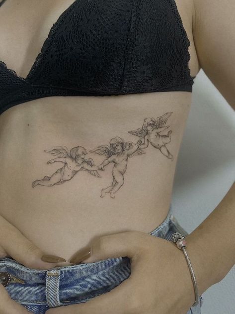 Cherub Tattoo Designs, Cupid Tattoo, Backpiece Tattoo, Cherub Tattoo, Dope Tattoos For Women, Red Tattoos, Stomach Tattoos, Stylist Tattoos, Discreet Tattoos