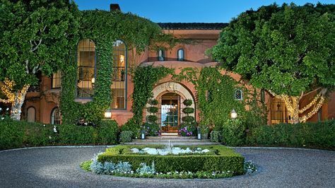 Take a look! Jenny Craig's luxurious former home (and car museum) for sale Spanish Doors, Gothic Fireplace, Rancho Santa Fe California, Calcutta Gold Marble, Pool Pavilion, Jenny Craig, Outdoor Entertaining Spaces, Resort Style Pool, Car Museum