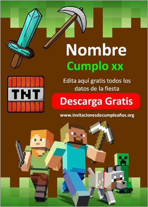 Invitaciones de Minecraft cumpleaños Minecraft, Collage, Pins