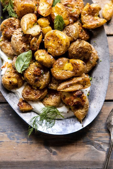 Half Baked Harvest Recipes, Crispy Smashed Potatoes, Salt And Vinegar, Gold Potatoes, Yukon Gold, Potato Sides, Harvest Recipes, Yukon Gold Potatoes, Smashed Potatoes