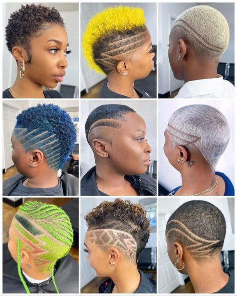 Bald Hair Designs, Baddie Mom, Fade Haircut Women, Black Haircuts, Natural Hair Haircuts, Short Fade Haircut, Haircuts Women, Short Natural Haircuts, Short Hair Designs