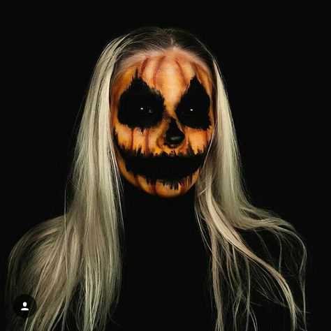 Follow @SmolApple for more! Scary Jack O Lantern Makeup, Scary Pumpkin Makeup, Jack O Lantern Makeup, Pumpkin Makeup Halloween, Halloween Makeup Pumpkin, Pumpkin Makeup Ideas, Halloween Face Paint Ideas, Facepaint Halloween, Makeup Tutorial Halloween