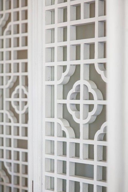 Chinese Fretwork in Design Philpotts Interiors, Ikea Pantry, Ethnic Furniture, Tropical Living Room, Indochine Style, Wall Paneling Diy, Chinese Interior, Wooden Front Door Design, Tropical Living