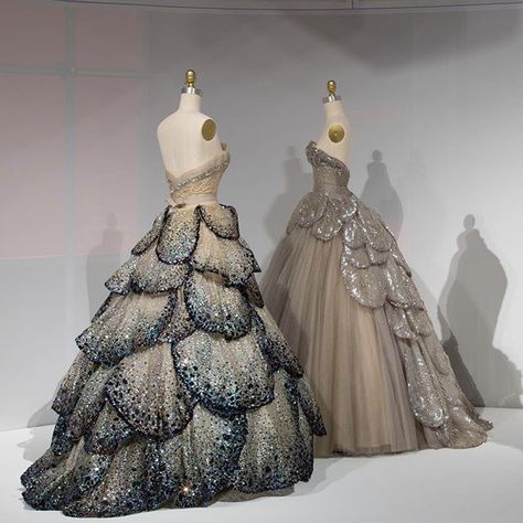 The Most Dressed pair are Christian Dior's "Junon" and “Venus” gowns from the collection of Mrs. Byron C. Foy aka Thelma Chrysler (of car and building fame). They have been shown in 13 exhibitions, often together. In our Stories, see how they’ve added glamour to each exhibition—under conservation appropriate conditions, of course. // Left: “Junon,” House of Dior (French, founded 1947), Christian Dior (French, Granville 1905–1957 Montecatini), fall/winter 1949-50; Gift of Mrs. Byr Christian Dior Gowns, Dior Gown, Ac New Leaf, Dior Dress, Christian Dior Haute Couture, Venus Dresses, Costume Institute, Ex Machina, Mode Vintage