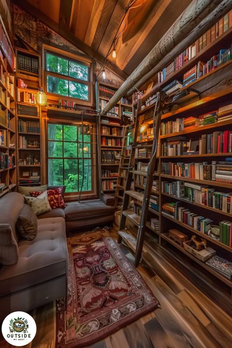 Library She Shed, Dreamy Bookshelves, She Shed Library, Shed Library, Reading Shed, Outbuilding Ideas, At Home Library, In Home Library, Library Nook