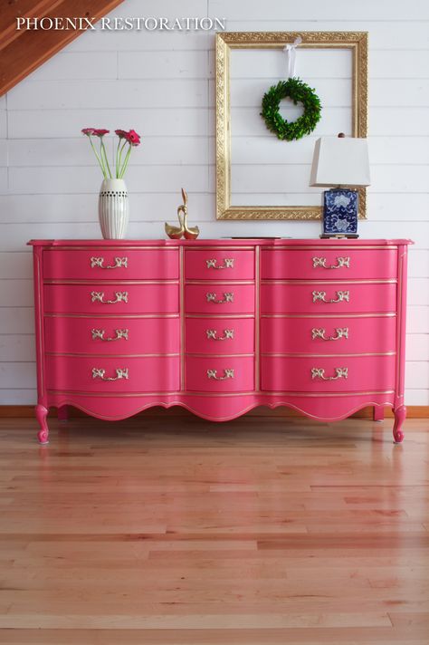 2016 0716 Peony French Provincial_Full Size-2 | Christina | Flickr Pink French Provincial Dresser, Pink Dresser, French Provincial Dresser, French Provincial Furniture, Pink Furniture, Shabby Chic Dresser, Pink French, Diy Upcycling, Distressed Furniture