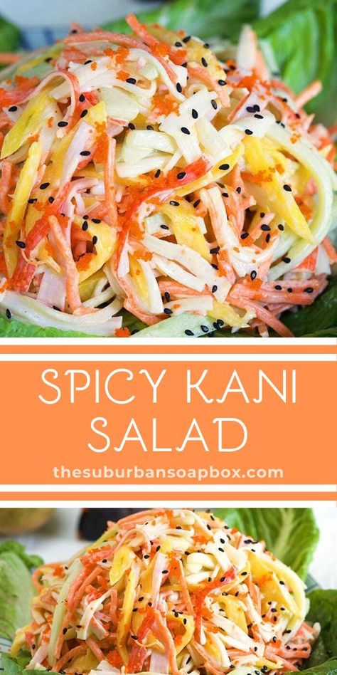 Spicy Kani Salad, Spicy Kani Salad Recipe, Kani Salad Recipe, Resep Sushi, Kani Salad, Crab Salad Recipe, Sea Food Salad Recipes, Resep Salad, Recipe Pasta