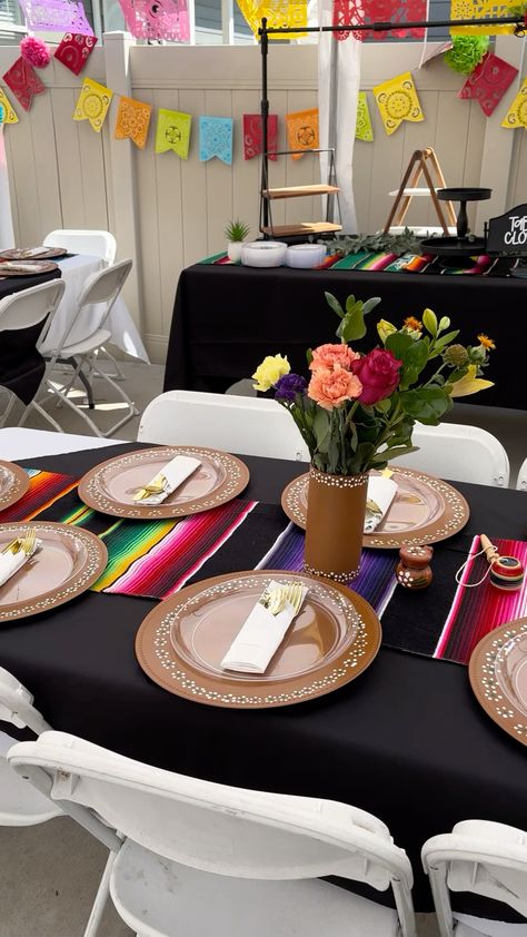 Simple Mexican Party Decorations, Mexico Birthday Party, Mexican Theme Anniversary Party, Graduation Mexican Party Ideas, Mexican Talavera Party, Mexican Party Centerpiece Ideas, Mariachi Theme Party, Mexican Theme Quinceanera, Mexican Style Party