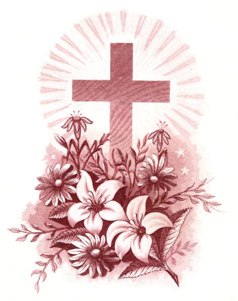 Easter Cross flowers pink red image Cross Images, Cross Flowers, Vintage Cards Handmade, Fairy Vintage, Dove Images, Cross Pictures, Easter Cards Handmade, Resurrection Day, Red Images