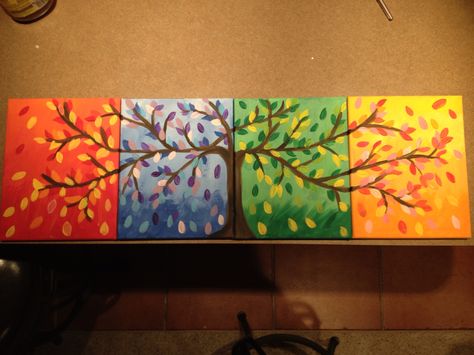 4 seasons tree... On 4 separate canvases... Four Seasons Artwork, Ceiling Paintings, Inclusive Art, Fabric Paint Diy, Kitchen Canvas, Paint Inspiration, Sip N Paint, Glass Mosaics, Canvas Painting Diy