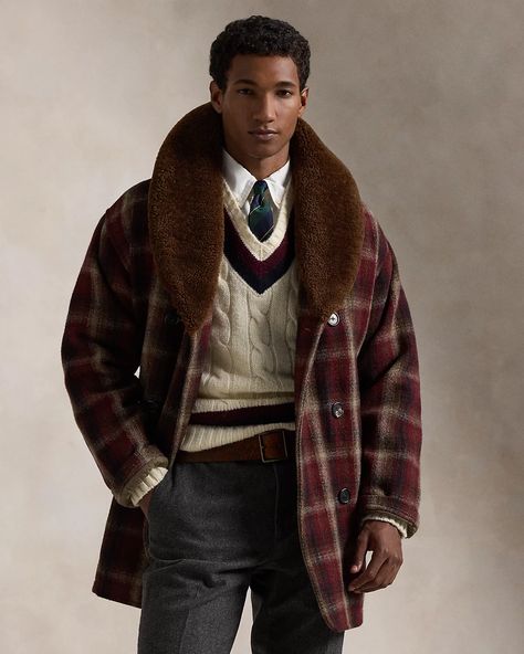 Ralph Lauren Style, Ralph Lauren Purple Label, Mens Plaid, Jumper Shirt, Casual Coat, Formal Shirts, Wool Plaid, Double Face, Red Brown