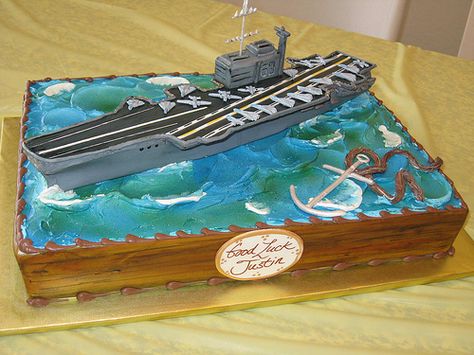 Aircraft carrier sheet cake | Flickr - Photo Sharing! Battleship Cake, Army Valentines, Air Craft Carrier, Seal Cake, Promotion Cake, Navy Cakes, Construction Birthday Cake, Army Cake, Military Cake