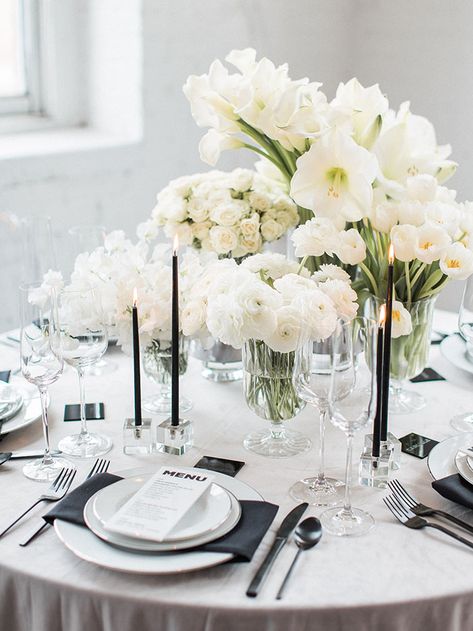 White And Clear Wedding Decor, Silver And White Wedding, All White Flowers, Masculine Wedding, White Centerpieces, Black And White Wedding Theme, White Wedding Decorations, Rustic Wedding Decorations, White Centerpiece