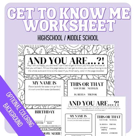 2023 HIGH SCHOOL GET TO KNOW ME ACTIVITY | BACK TO SCHOOL ALL ABOUT ME TEMPLATE All About Me Template, High School First Day, School All About Me, Me Template, About Me Template, Teacher Preparation, Back To School Activity, First Day Activities, High School Activities