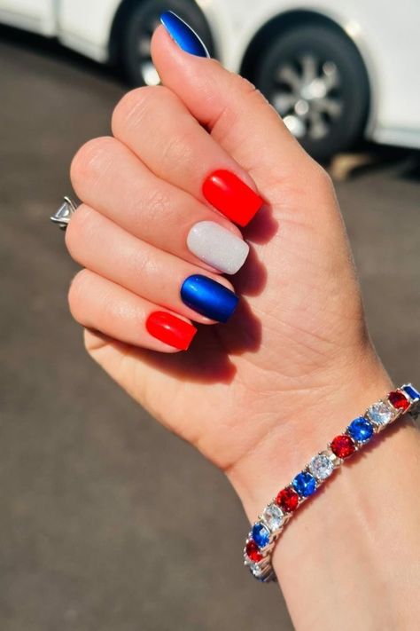 4th Of July Nail Designs, July Nail Designs, Fur Nails, American Flag Nails, Striped Nail Designs, 4th Of July Nail, Long Gel Nails, Patriotic Nails, Beachy Nails