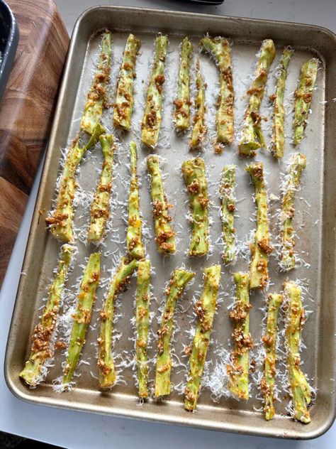 Broccoli Stalk Fries, Broccoli Stem Fries, Broccoli Stem Recipes, Broccoli Fries, Parmesan Cheese Dip, Broccoli Stalks, Crispy Parmesan Potatoes, Broccoli Stalk, Parmesan Fries