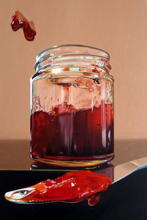 Glass Containers Art Igcse, Jam Jar Painting, Jam Jar Drawing, Jam Advertisement, Healthy Strawberry Jam Recipe, Igcse Art, Prismacolor Drawing, Orange Jam, Jar Of Jam