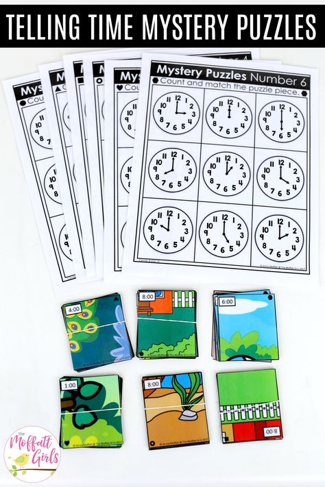 Kindergarten Math: Telling Time to the Hour Angle Activities, Mystery Puzzles, Primary Maths Activities, Calendar Skills, Telling Time To The Hour, Teaching Worksheets, Math Mystery, Learn To Tell Time, Time To The Hour