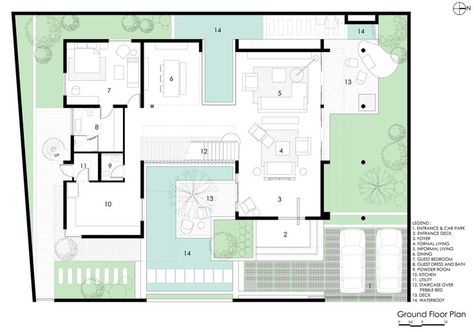 Gallery - Courtyard House / Abin Design Studio - 21 Japanese Courtyard House Plans, Japanese Courtyard House, U Shaped House Plans, U Shaped Houses, Ground Plan, Modern Courtyard, Pool House Plans, Mediterranean House Plans, Courtyard House Plans