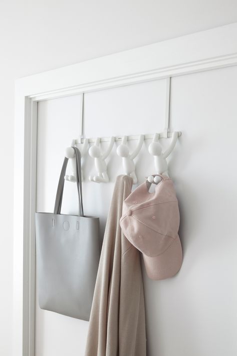 Umbra BUDDY 4 HOOK Buddy 4 hook helps keep things organized while adding a fun, decorative touch to your entryway, bedroom, bathroom, dorm room or office; use them as coat hooks or to hang scarfs, purses, backpacks, umbrellas, bathrobes, towels, and more  #closetorganization  #overthedoorhook Backpack Hooks Bedroom, Bookbag Hooks Entryway, Umbra Organizer, Umbra Buddy Hooks, Backpack Coat Hanger, Hanging Scarves, Door Brackets, Dream Dorm, Over The Door Hooks