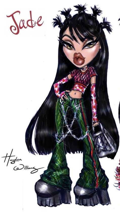 Bratz Dessin, Bratz Jade Aesthetic, Bratz Drawings, Bratz Doll Drawing, Gemini Photoshoot, Bratz Nails, Bratz Art, Jade Bratz, Bratz Jade