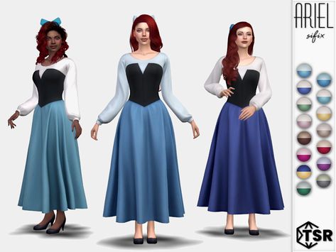 Ariel Blue Dress, Dress Sims 4 Cc, Sims Packs, Sims 4 Anime, Ariel Dress, Pelo Sims, The Sims 4 Packs, Sims 4 Dresses, Sims 4 Characters