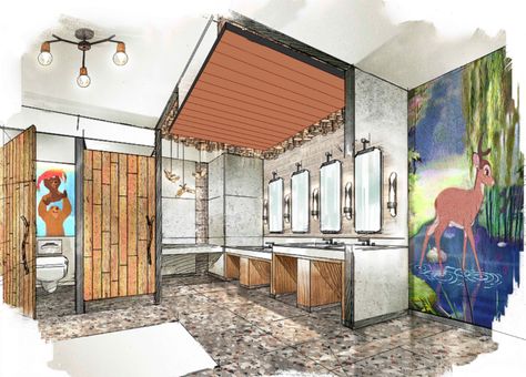 Decor House Ideas, Bathroom Sketch, Bathroom Renovation Ideas, Creative Wall Painting, Drawing Interior, Interior Design Renderings, Interior Architecture Drawing, Interior Design Drawings, Interior Design Sketches