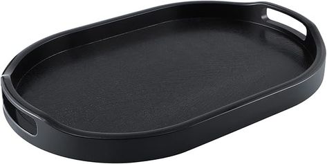 MDLUU Plastic Serving Tray, 17.1-Inch Long Ottoman Tray with Cutout Handles, Oval Butler Tray for Breakfast in Bed, Coffee Table Decor, Party (Large) : Amazon.ca: Home Black Serving Tray, Long Ottoman, Condo Inspiration, Table Decor Party, Plastic Serving Trays, Butler Tray, Oval Coffee Table, Coffee Table Decor, Coffee Table Tray