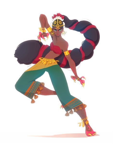 Here’s a badass indian dancer :>  for the character design challenge - Claire Magnier Hindu Character Design, Indian Fantasy Art, Indian Character Design, Mushroom Creature, Character Design Challenge, Indian Illustration, Draw Cartoon, Drawing Cartoon Characters, Drawing Anime Clothes