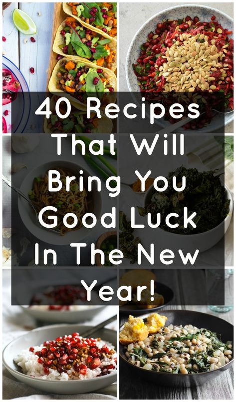 40 Recipes That Will Bring You Good Luck In The New Year! Including: Black Eyed Peas, Long Noodles, Pomegranates, and Collard Greens! New Years Dinner Ideas, Dessert Nouvel An, New Years Day Dinner, New Years Eve Menu, New Years Day Meal, Fundraiser Food, New Year Menu, Nye Dinner, Lucky Food