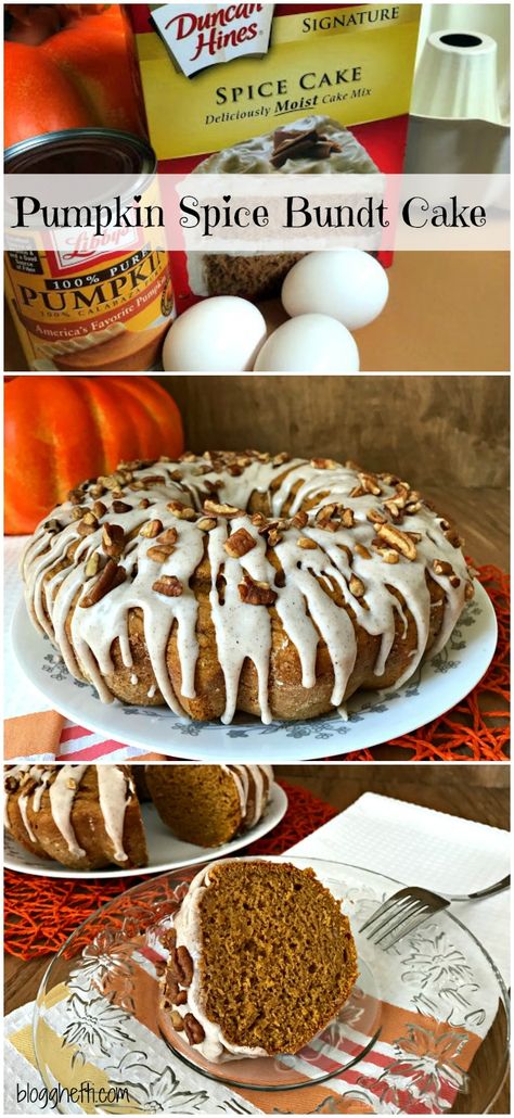 Pumpkin Spice Bundt Cake, 3 Ingredient Pumpkin, Spice Bundt Cake, Spice Cake Mix And Pumpkin, Bundt Recipes, Spice Cake Recipes, Pumpkin Bundt Cake, Pumpkin Spice Cake, Spice Cake Mix