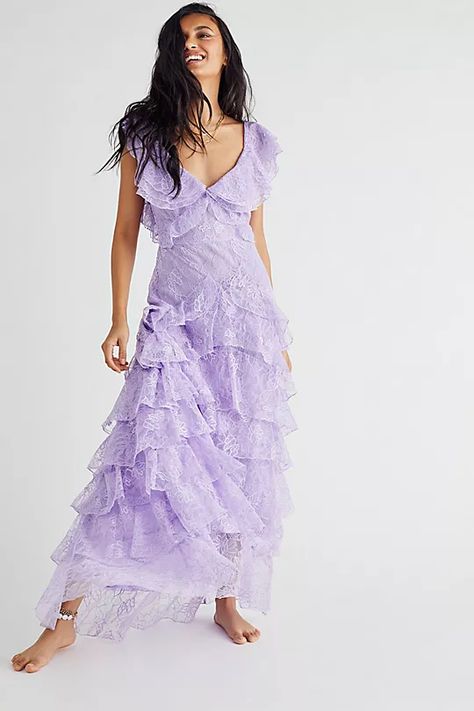 Boho Formal Dress, Tulle Outfit, Tiered Gown, Sau Lee, Prom Dresses Boho, Lavender Dresses, Lace Prom Dress, Prom Dress Inspiration, Embroidered Tulle