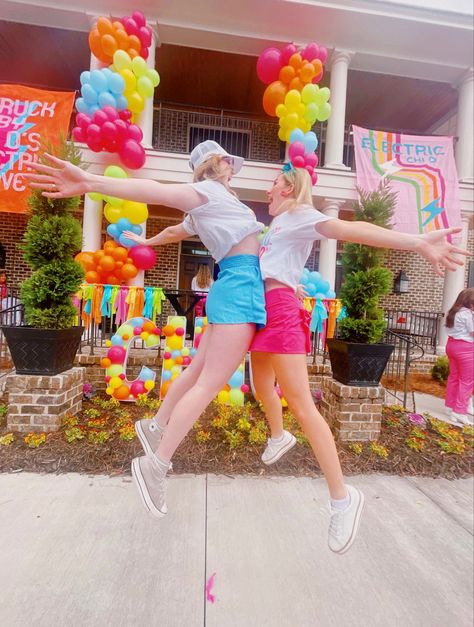 Electric Love Bid Day, Electric Love, Sorority Banner, Sorority Bid Day, Bid Day Themes, Phi Mu, Chi Omega, Shine Bright Like A Diamond, Bid Day