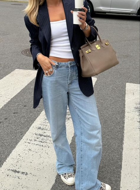 lojsanwallin 🩵 find similar trousers through the link #stylink #ad Light Denim Jeans Outfit, Outfits With Jeans, Denim Jeans Outfit, Light Denim Jeans, Clean Aesthetic, Jeans Outfit, Blazer Outfits, White Cardigan, Fashion Fits