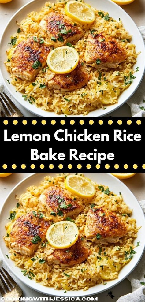 Searching for a dish your kids will love? This Lemon Chicken Rice Bake is not only packed with flavor but also incredibly easy to prepare, making it a fantastic family-friendly option for busy evenings. Chicken Casserole With Rice A Roni, Chicken And Rice Bake Healthy, Bake Rice Recipe Oven, Baked Rice And Chicken, Baked Chicken Breast And Rice, Simple Chicken And Rice Recipes, Chicken And Rice Recipes Casserole, Rice And Chicken Bake, Easy Chicken And Yellow Rice Recipe