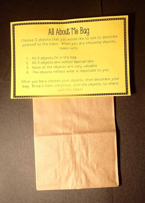 Me Bags First Day Of School, All About Me Bag, School All About Me, September Lessons, School Icebreakers, Me Bag, After School Care, Back To School Activity, Get To Know You Activities