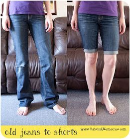 DIY Pants to Shorts Before and After Jeans To Shorts Diy, Making Jean Shorts, Jeans Into Shorts, Diy Jean Shorts, Holey Jeans, Pants To Shorts, How To Make Jeans, Pants Tutorial, Diy Pants