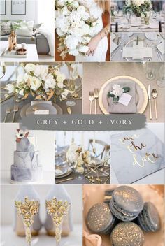 grey gold and ivory white wedding color idea #wedding #weddingcolors #weddingideas Gray Wedding Colors, Unique Wedding Colors, Gold Wedding Colors, Wedding Color Combos, Boda Mexicana, Hams, Wedding Theme Colors, Wedding Color Palette, Gray Weddings