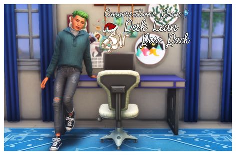 Conversations Poses: Desk Lean | SamsSims on Patreon Sims 4 Poses, Sims 4 Couple Poses, 4 Poses, Sims 4 Studio, The Desk, The Sims4, Sims 4 Custom Content, Maxis Match, Sims Cc