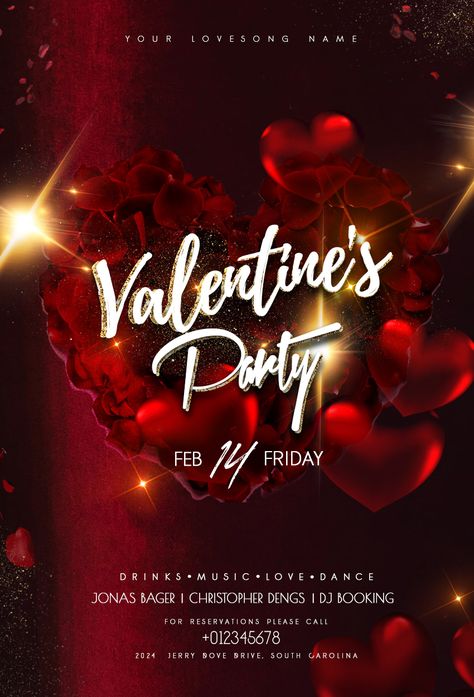 Download Happy Hearts Day PSD Flyer Template for free. This flyer is editable and suitable for any type of  Valentine’s day business, sale, events and other. #Flyer #Free #Valentines Valentines Day Flyer Design Templates, Valentine's Day Poster Design Ideas, Valentine’s Day Flyer, Valentine Poster Graphics, Valentine Posters, Valentines Flyer, Valentines Day Flyer, Hearts Day, Valentine Designs