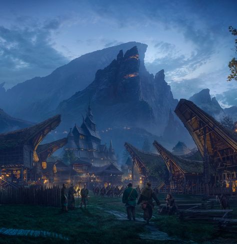 Fantasy Village, Location Inspiration, 다크 판타지, Fantasy City, Fantasy Setting, Fantasy Places, Landscape Scenery, Fantasy Art Landscapes, Fantasy Concept Art