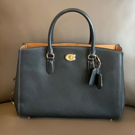 New With Tag Style Number Ce730 Measurements Length: 14.1732" Height: 10.2362" Width: 5.8268" Materials Polished Pebble Leather Fabric Lining Handle Handles With 5" Drop Strap Detachable Strap With 21.5" Drop For Shoulder Or Crossbody Wear Features Outside Slip Pocket Center Zip Compartment Inside Multifunction Pocket Fits A 13" Laptop Four Protective Feet At Base Coach Black Satchel With Branded Hardware, Coach Black Satchel With Gunmetal Hardware, Black Coach Shoulder Bag With Detachable Handle, Coach Black Bag With Detachable Handle, Coach Tote Satchel With Zipper Closure, Polished Pebble, Leather Fabric, Pebbled Leather, Coach Bags